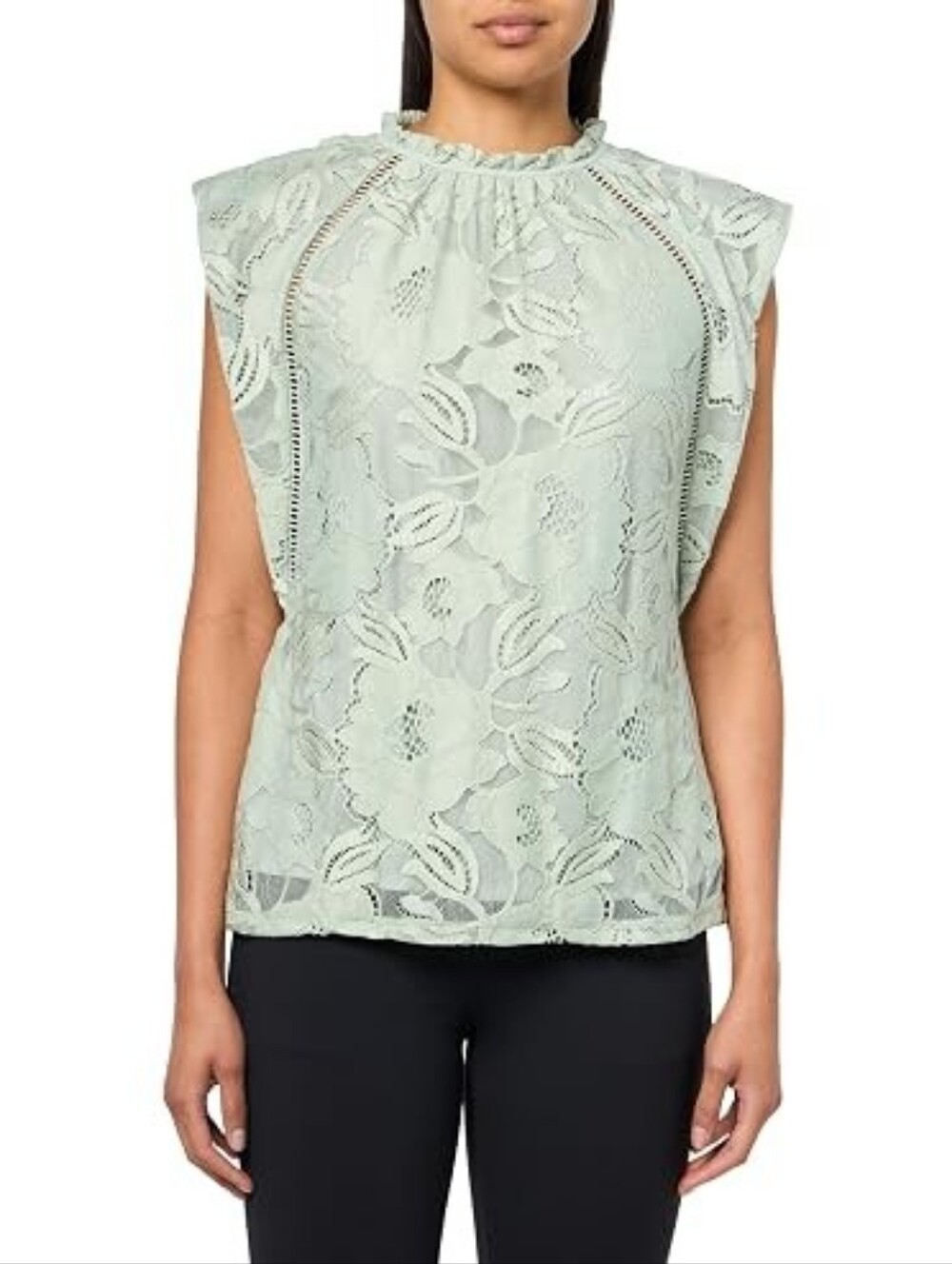 Anne Klein Mint Green Lace Overlay Cap Sleeve Blouse, Size Small